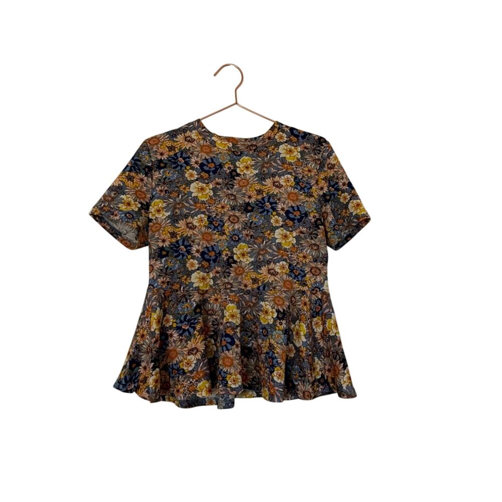 SHEIN amorya Navy Floral Short Sleeve Peplum Top size XL - Picture 2 of 6